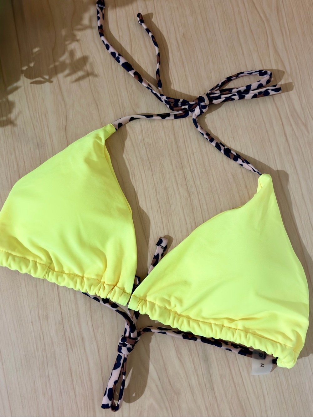 SHEIN Neon Yellow Triangle Bikini with Leopard Tie Straps - Picture 2 of 3